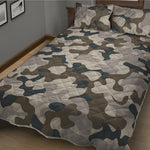 Grey And Brown Camouflage Print Quilt Bed Set