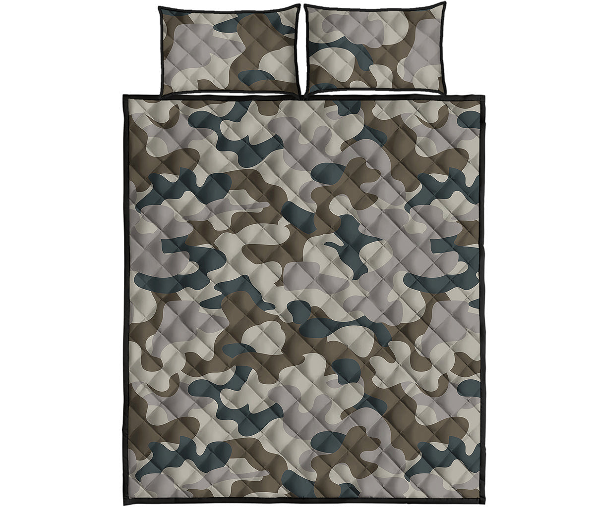 Grey And Brown Camouflage Print Quilt Bed Set