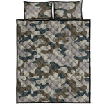 Grey And Brown Camouflage Print Quilt Bed Set