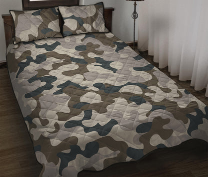 Grey And Brown Camouflage Print Quilt Bed Set