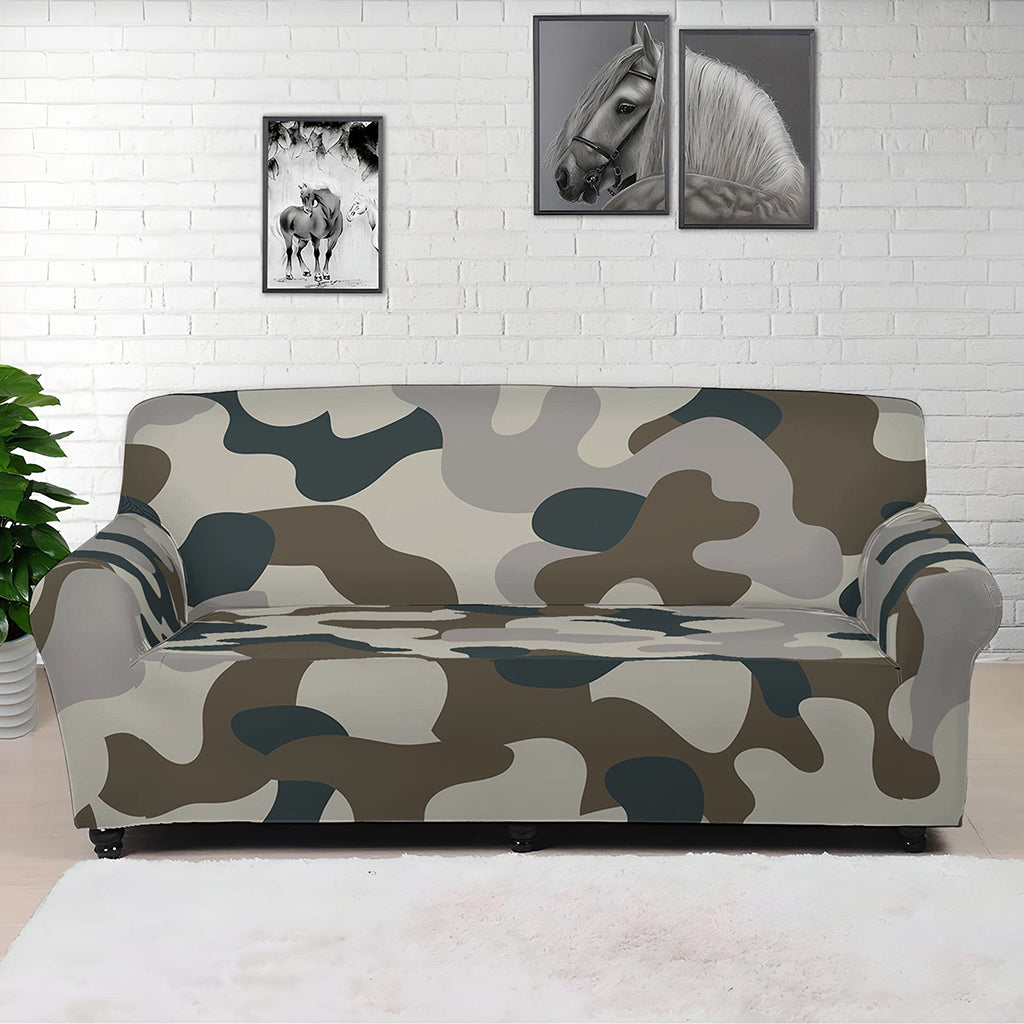Grey And Brown Camouflage Print Sofa Cover