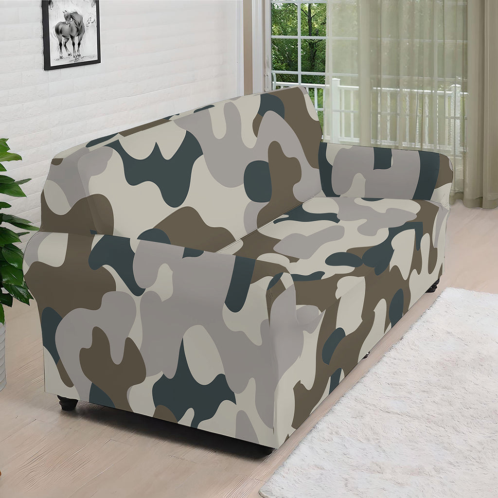 Grey And Brown Camouflage Print Sofa Cover
