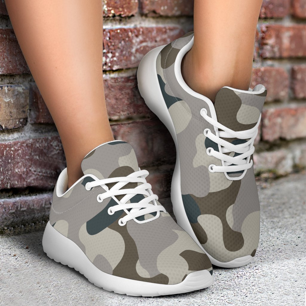 Grey And Brown Camouflage Print Sport Shoes GearFrost