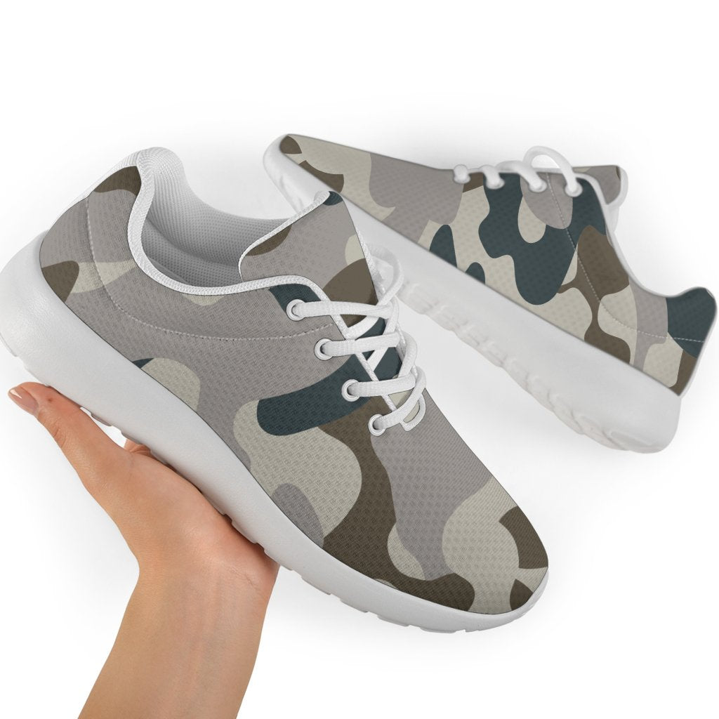 Grey And Brown Camouflage Print Sport Shoes GearFrost