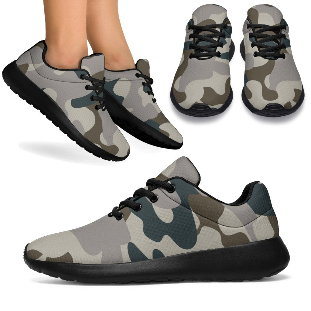 Grey And Brown Camouflage Print Sport Shoes GearFrost