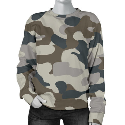 Grey And Brown Camouflage Print Women's Crewneck Sweatshirt GearFrost