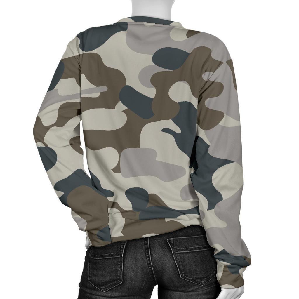 Grey And Brown Camouflage Print Women's Crewneck Sweatshirt GearFrost