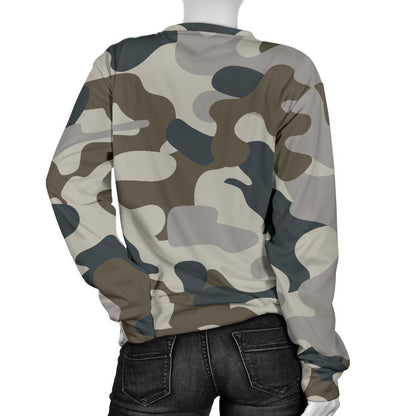 Grey And Brown Camouflage Print Women's Crewneck Sweatshirt GearFrost