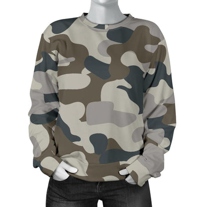 Grey And Brown Camouflage Print Women's Crewneck Sweatshirt GearFrost