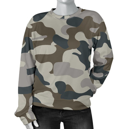 Grey And Brown Camouflage Print Women's Crewneck Sweatshirt GearFrost