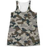 Grey And Brown Camouflage Print Women's Racerback Tank Top