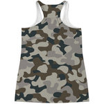Grey And Brown Camouflage Print Women's Racerback Tank Top