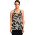 Grey And Brown Camouflage Print Women's Racerback Tank Top