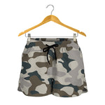 Grey And Brown Camouflage Print Women's Shorts
