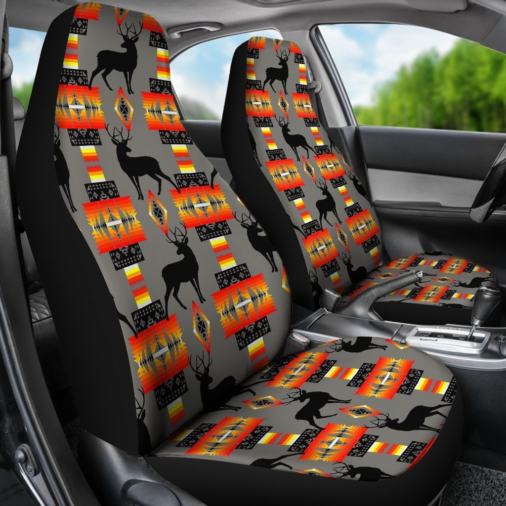 Grey And Orange Native Deer Universal Fit Car Seat Covers GearFrost
