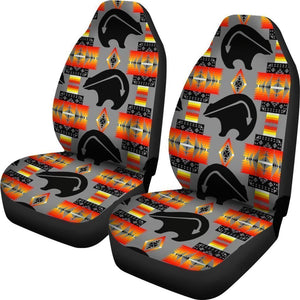 Grey And Orange Native Grizzly Bear Universal Fit Car Seat Covers GearFrost