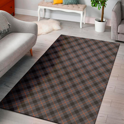 Grey And Orange Plaid Pattern Print Area Rug