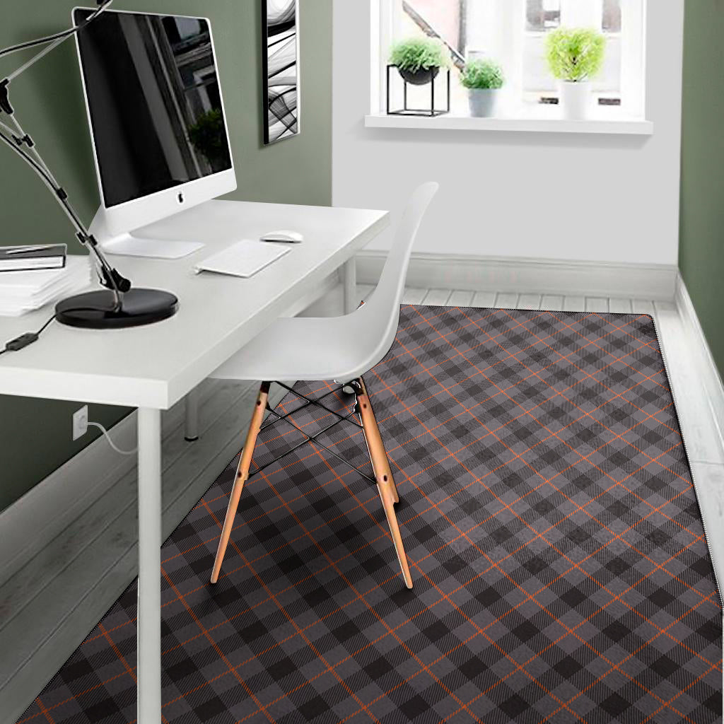 Grey And Orange Plaid Pattern Print Area Rug