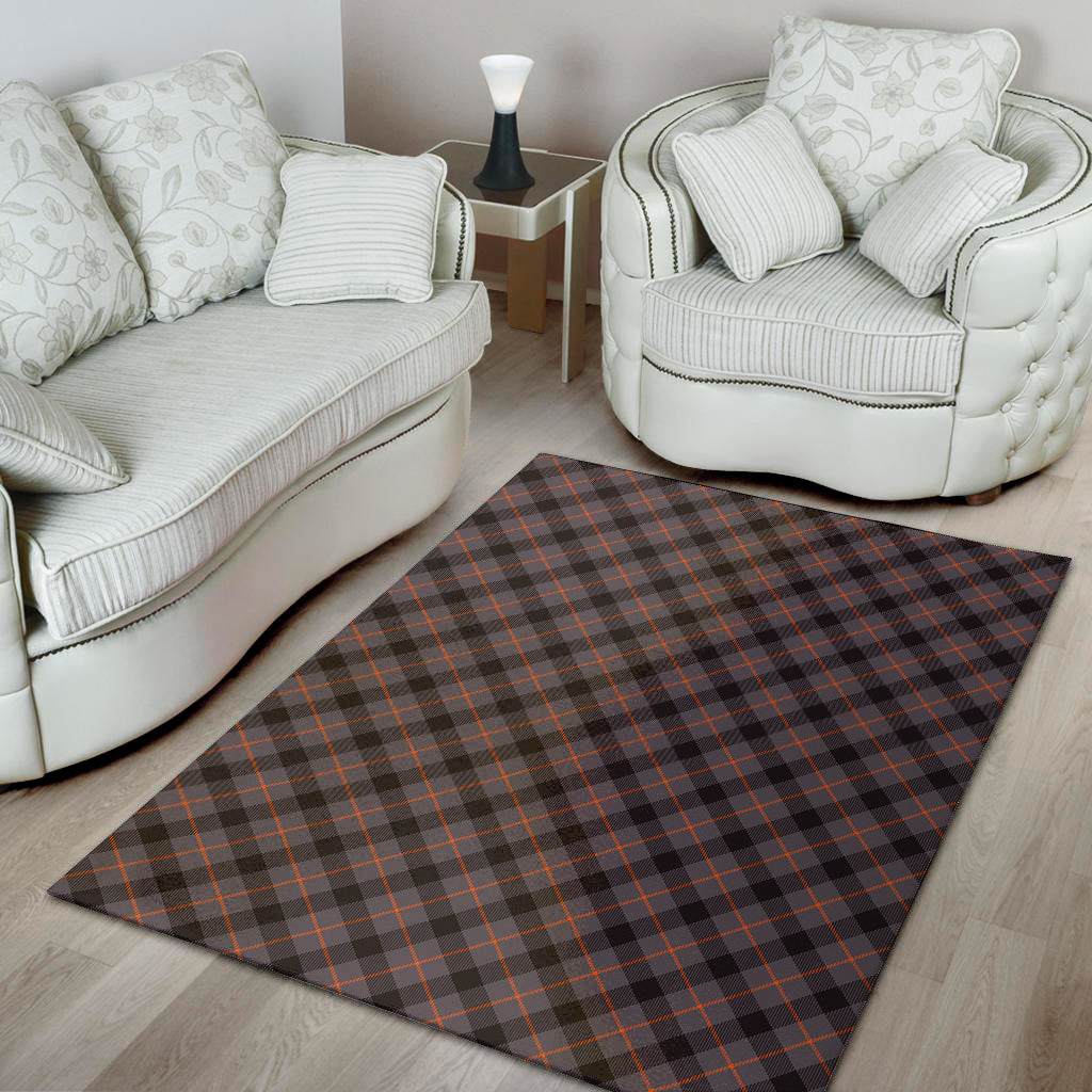 Grey And Orange Plaid Pattern Print Area Rug