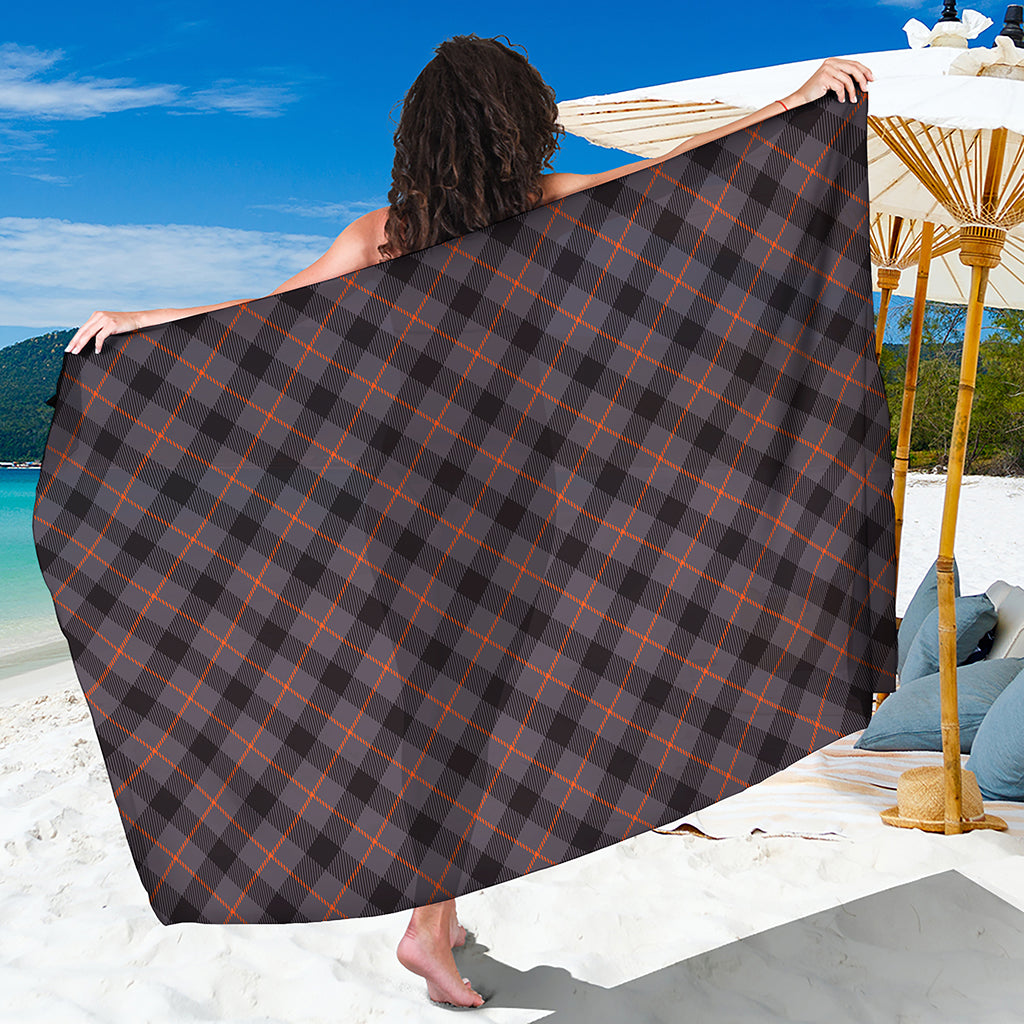 Grey And Orange Plaid Pattern Print Beach Sarong Wrap