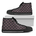 Grey And Orange Plaid Pattern Print Black High Top Sneakers
