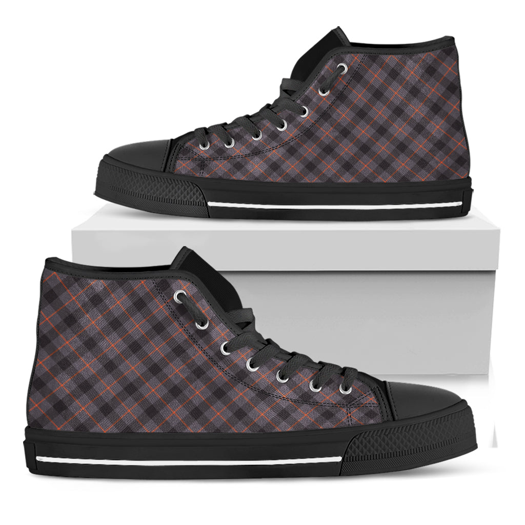 Grey And Orange Plaid Pattern Print Black High Top Shoes