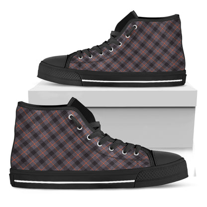 Grey And Orange Plaid Pattern Print Black High Top Shoes