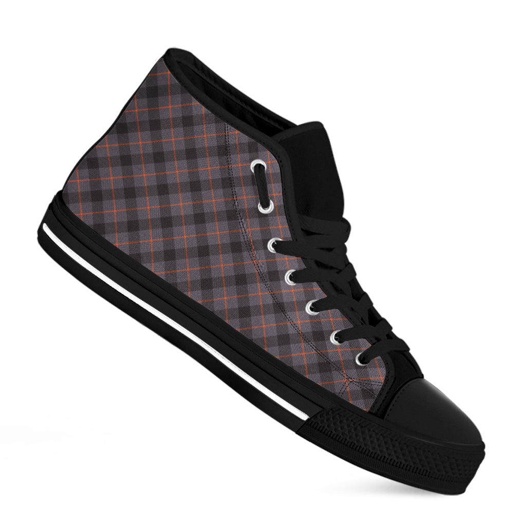 Grey And Orange Plaid Pattern Print Black High Top Shoes