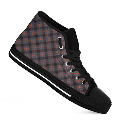 Grey And Orange Plaid Pattern Print Black High Top Shoes