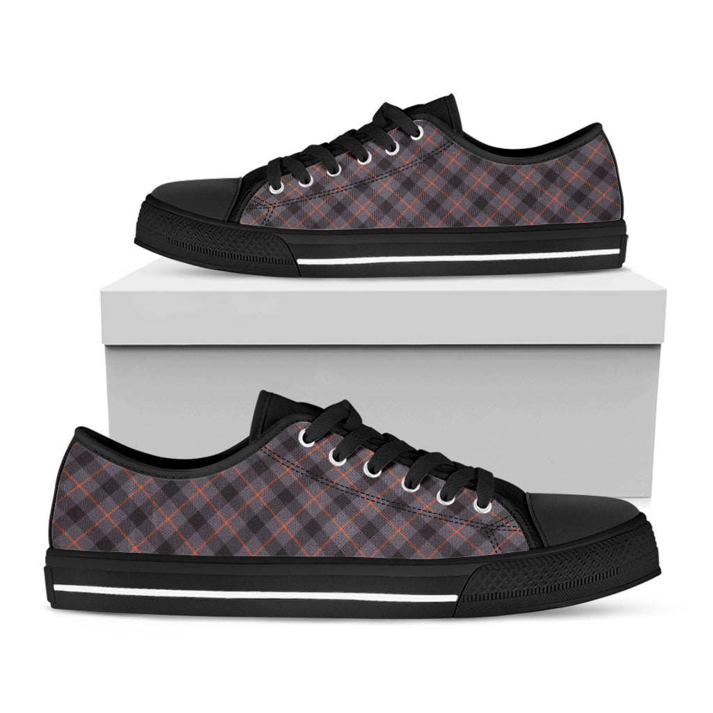 Grey And Orange Plaid Pattern Print Black Low Top Shoes