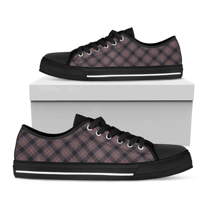 Grey And Orange Plaid Pattern Print Black Low Top Shoes