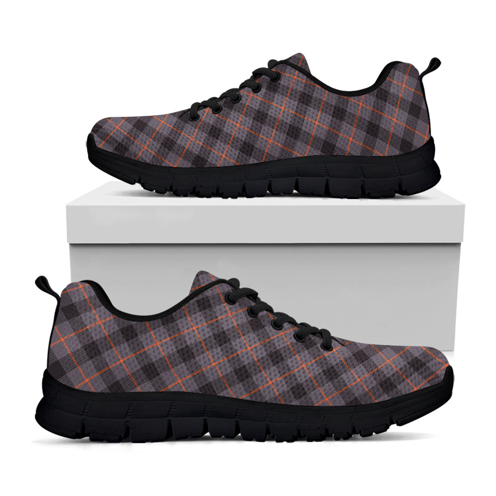 Grey And Orange Plaid Pattern Print Black Sneakers