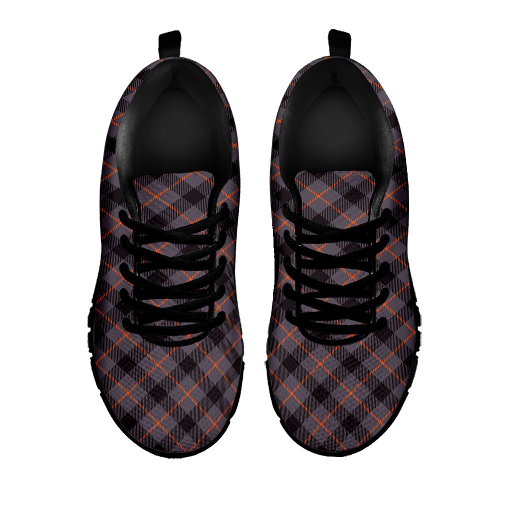 Grey And Orange Plaid Pattern Print Black Sneakers