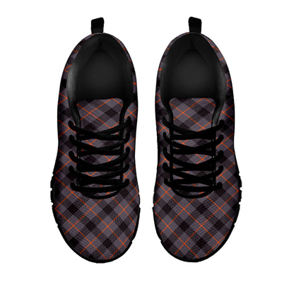 Grey And Orange Plaid Pattern Print Black Sneakers