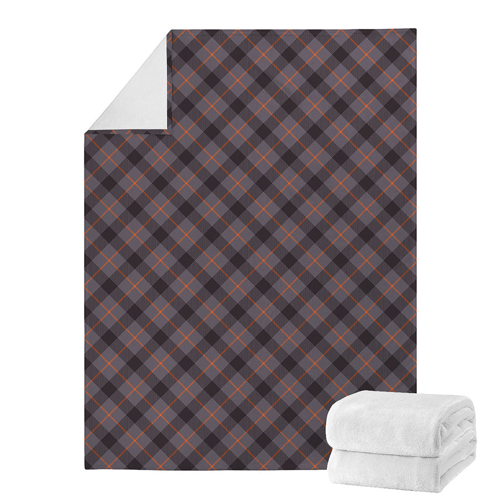 Grey And Orange Plaid Pattern Print Blanket