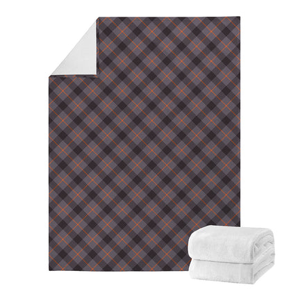 Grey And Orange Plaid Pattern Print Blanket