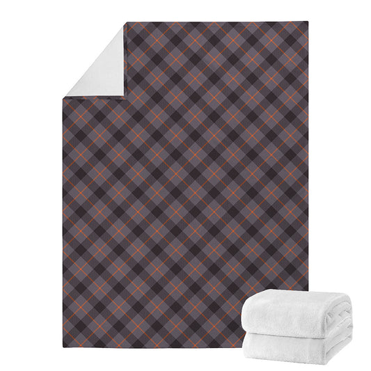 Grey And Orange Plaid Pattern Print Blanket