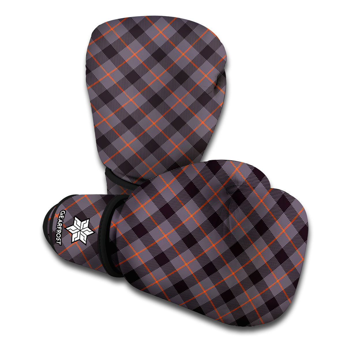 Grey And Orange Plaid Pattern Print Boxing Gloves