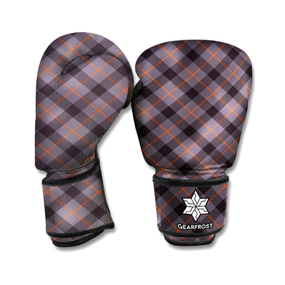 Grey And Orange Plaid Pattern Print Boxing Gloves