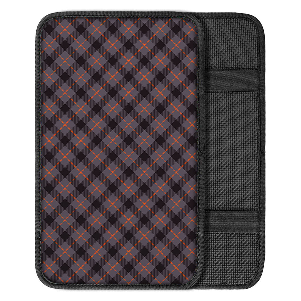 Grey And Orange Plaid Pattern Print Car Center Console Cover