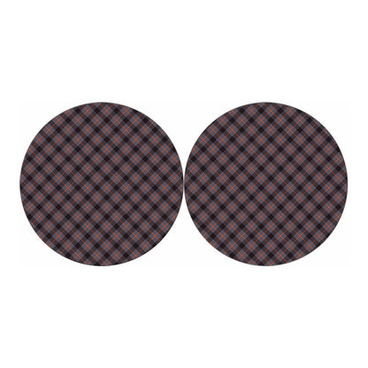 Grey And Orange Plaid Pattern Print Car Coasters