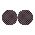Grey And Orange Plaid Pattern Print Car Coasters