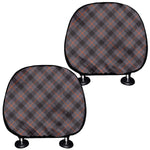 Grey And Orange Plaid Pattern Print Car Headrest Covers