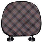 Grey And Orange Plaid Pattern Print Car Headrest Covers