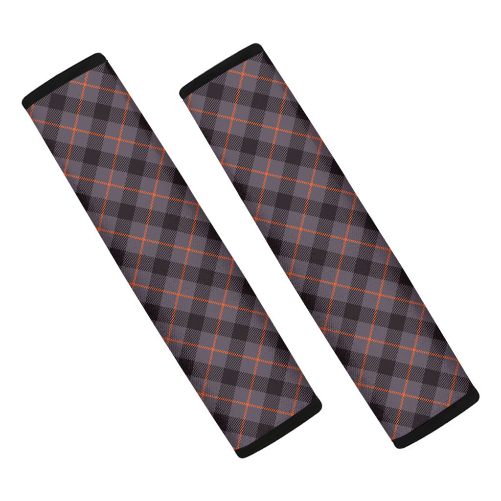 Grey And Orange Plaid Pattern Print Car Seat Belt Covers