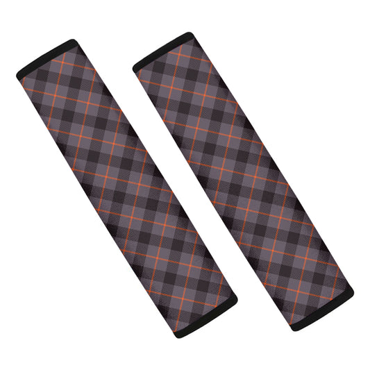 Grey And Orange Plaid Pattern Print Car Seat Belt Covers