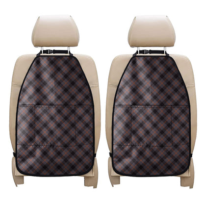 Grey And Orange Plaid Pattern Print Car Seat Organizers