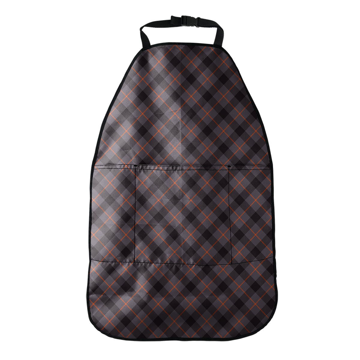 Grey And Orange Plaid Pattern Print Car Seat Organizers