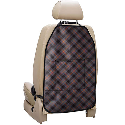 Grey And Orange Plaid Pattern Print Car Seat Organizers