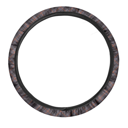 Grey And Orange Plaid Pattern Print Car Steering Wheel Cover